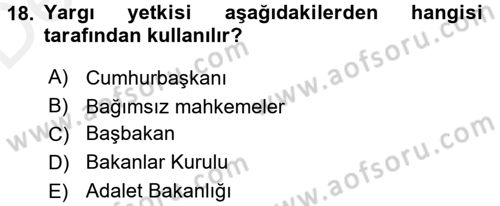 Anayasa Hukuku Dersi 2017 - 2018 Yılı 3 Ders Sınavı 18. Soru