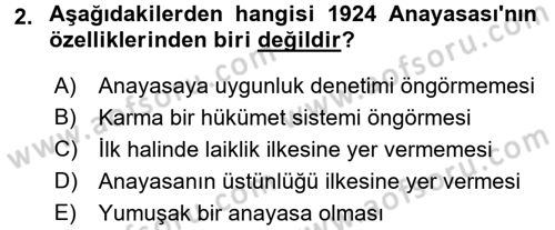 Anayasa Hukuku Dersi 2017 - 2018 Yılı 3 Ders Sınavı 2. Soru