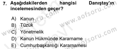 Anayasa Hukuku Dersi 2017 - 2018 Yılı 3 Ders Sınavı 7. Soru