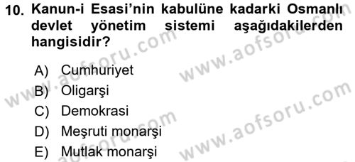 Anayasa Hukuku Dersi 2017 - 2018 Yılı (Vize) Ara Sınav Soruları 10. Soru