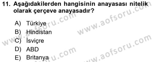 Anayasa Hukuku Dersi Ara Sınavı Deneme Sınav Soruları 11. Soru