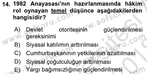 Anayasa Hukuku Dersi 2017 - 2018 Yılı (Vize) Ara Sınav Soruları 14. Soru