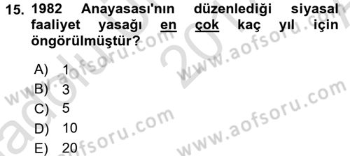 Anayasa Hukuku Dersi Ara Sınavı Deneme Sınav Soruları 15. Soru