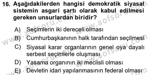 Anayasa Hukuku Dersi 2017 - 2018 Yılı (Vize) Ara Sınav Soruları 16. Soru