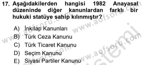 Anayasa Hukuku Dersi Ara Sınavı Deneme Sınav Soruları 17. Soru