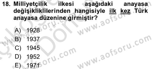 Anayasa Hukuku Dersi 2017 - 2018 Yılı (Vize) Ara Sınav Soruları 18. Soru