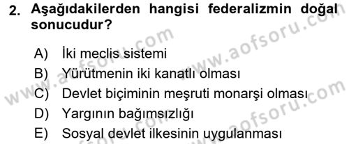 Anayasa Hukuku Dersi Ara Sınavı Deneme Sınav Soruları 2. Soru