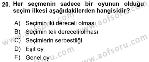 Anayasa Hukuku Dersi Ara Sınavı Deneme Sınav Soruları 20. Soru