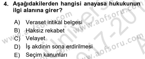 Anayasa Hukuku Dersi 2017 - 2018 Yılı (Vize) Ara Sınav Soruları 4. Soru