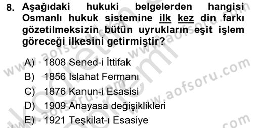 Anayasa Hukuku Dersi Ara Sınavı Deneme Sınav Soruları 8. Soru