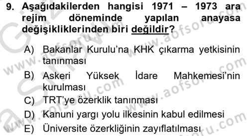 Anayasa Hukuku Dersi 2017 - 2018 Yılı (Vize) Ara Sınav Soruları 9. Soru