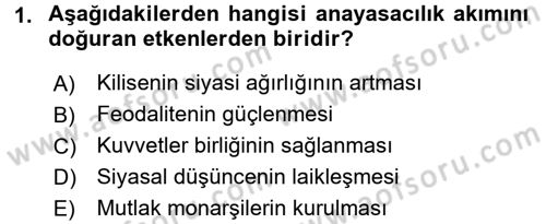 Anayasa Hukuku Dersi 2017 - 2018 Yılı (Final) Dönem Sonu Sınav Soruları 1. Soru