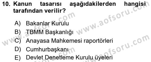 Anayasa Hukuku Dersi 2017 - 2018 Yılı (Final) Dönem Sonu Sınav Soruları 10. Soru