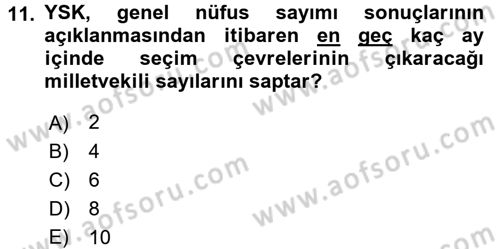 Anayasa Hukuku Dersi 2017 - 2018 Yılı (Final) Dönem Sonu Sınav Soruları 11. Soru