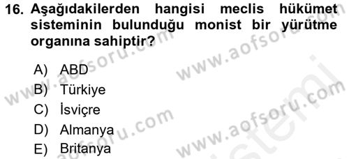 Anayasa Hukuku Dersi 2017 - 2018 Yılı (Final) Dönem Sonu Sınav Soruları 16. Soru