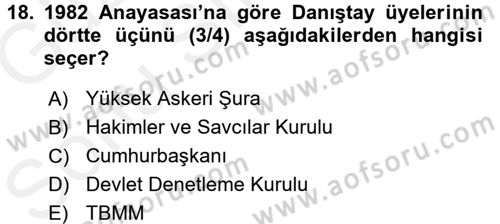 Anayasa Hukuku Dersi 2017 - 2018 Yılı (Final) Dönem Sonu Sınav Soruları 18. Soru