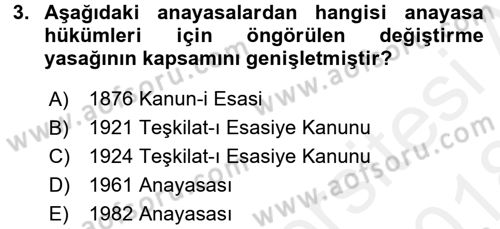 Anayasa Hukuku Dersi 2017 - 2018 Yılı (Final) Dönem Sonu Sınav Soruları 3. Soru