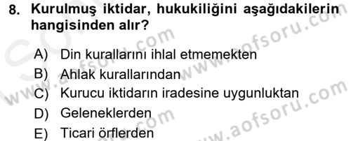 Anayasa Hukuku Dersi 2017 - 2018 Yılı (Final) Dönem Sonu Sınav Soruları 8. Soru