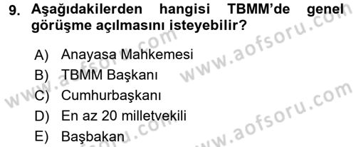 Anayasa Hukuku Dersi 2017 - 2018 Yılı (Final) Dönem Sonu Sınav Soruları 9. Soru