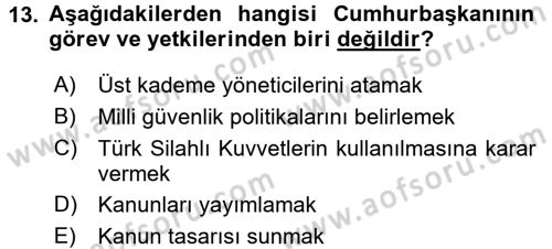Anayasa Hukuku Dersi 2018 - 2019 Yılı 3 Ders Sınav Soruları 13. Soru