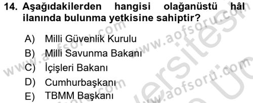 Anayasa Hukuku Dersi 2018 - 2019 Yılı 3 Ders Sınav Soruları 14. Soru
