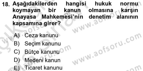 Anayasa Hukuku Dersi 2018 - 2019 Yılı 3 Ders Sınav Soruları 18. Soru