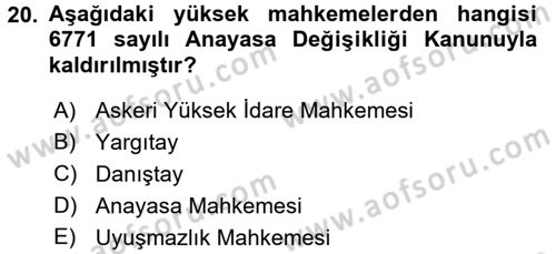 Anayasa Hukuku Dersi 2018 - 2019 Yılı 3 Ders Sınav Soruları 20. Soru