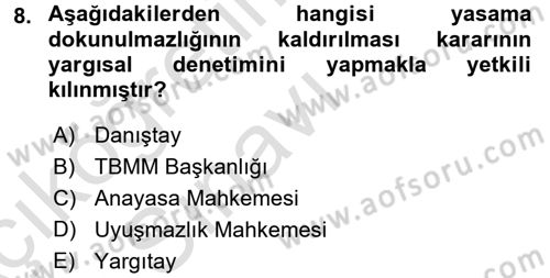 Anayasa Hukuku Dersi 2018 - 2019 Yılı 3 Ders Sınav Soruları 8. Soru
