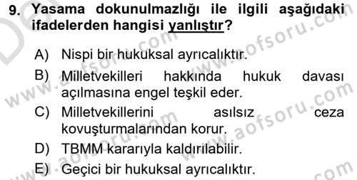 Anayasa Hukuku Dersi 2018 - 2019 Yılı 3 Ders Sınav Soruları 9. Soru