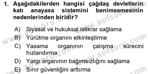 Anayasa Hukuku Dersi Ara Sınavı Deneme Sınav Soruları 1. Soru