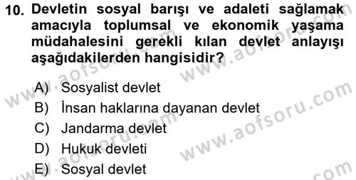 Anayasa Hukuku Dersi 2018 - 2019 Yılı (Vize) Ara Sınav Soruları 10. Soru