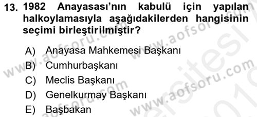 Anayasa Hukuku Dersi Ara Sınavı Deneme Sınav Soruları 13. Soru