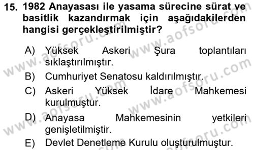Anayasa Hukuku Dersi 2018 - 2019 Yılı (Vize) Ara Sınav Soruları 15. Soru