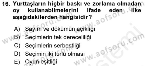 Anayasa Hukuku Dersi 2018 - 2019 Yılı (Vize) Ara Sınav Soruları 16. Soru