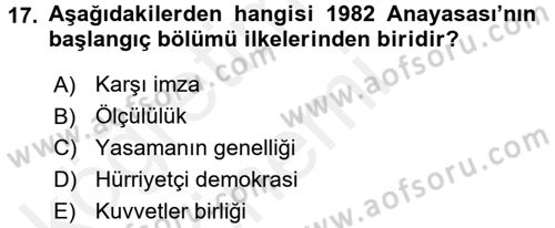 Anayasa Hukuku Dersi Ara Sınavı Deneme Sınav Soruları 17. Soru