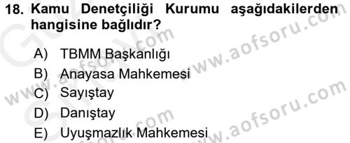 Anayasa Hukuku Dersi 2018 - 2019 Yılı (Vize) Ara Sınav Soruları 18. Soru