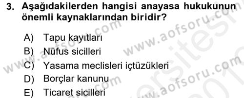 Anayasa Hukuku Dersi Ara Sınavı Deneme Sınav Soruları 3. Soru