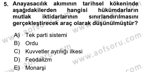 Anayasa Hukuku Dersi 2018 - 2019 Yılı (Vize) Ara Sınav Soruları 5. Soru
