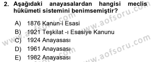 Anayasa Hukuku Dersi 2018 - 2019 Yılı (Final) Dönem Sonu Sınav Soruları 2. Soru