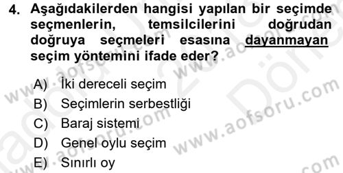 Anayasa Hukuku Dersi 2018 - 2019 Yılı (Final) Dönem Sonu Sınav Soruları 4. Soru