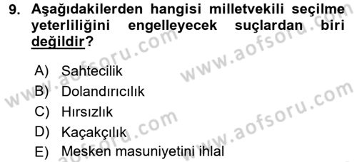 Anayasa Hukuku Dersi 2018 - 2019 Yılı (Final) Dönem Sonu Sınav Soruları 9. Soru