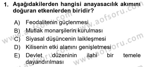 Anayasa Hukuku Dersi 2018 - 2019 Yılı Yaz Okulu Sınav Soruları 1. Soru