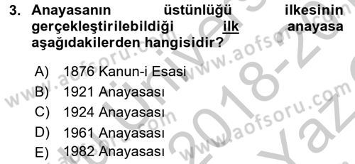 Anayasa Hukuku Dersi 2018 - 2019 Yılı Yaz Okulu Sınav Soruları 3. Soru