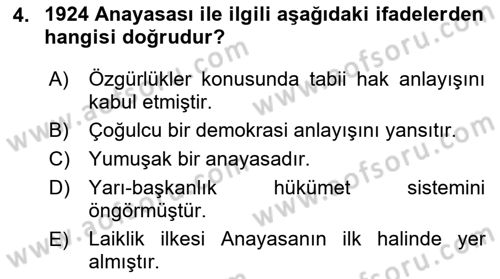Anayasa Hukuku Dersi 2018 - 2019 Yılı Yaz Okulu Sınav Soruları 4. Soru