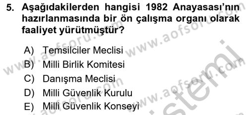 Anayasa Hukuku Dersi 2018 - 2019 Yılı Yaz Okulu Sınav Soruları 5. Soru