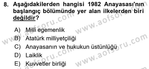 Anayasa Hukuku Dersi 2018 - 2019 Yılı Yaz Okulu Sınav Soruları 8. Soru