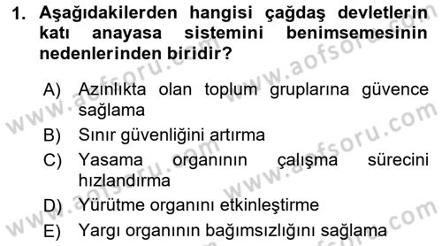 Anayasa Hukuku Dersi Ara Sınavı Deneme Sınav Soruları 1. Soru