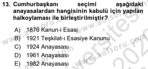 Anayasa Hukuku Dersi Ara Sınavı Deneme Sınav Soruları 13. Soru