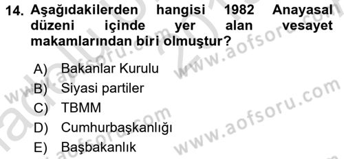 Anayasa Hukuku Dersi 2019 - 2020 Yılı (Vize) Ara Sınav Soruları 14. Soru