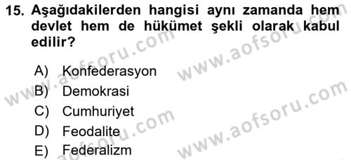 Anayasa Hukuku Dersi 2019 - 2020 Yılı (Vize) Ara Sınav Soruları 15. Soru